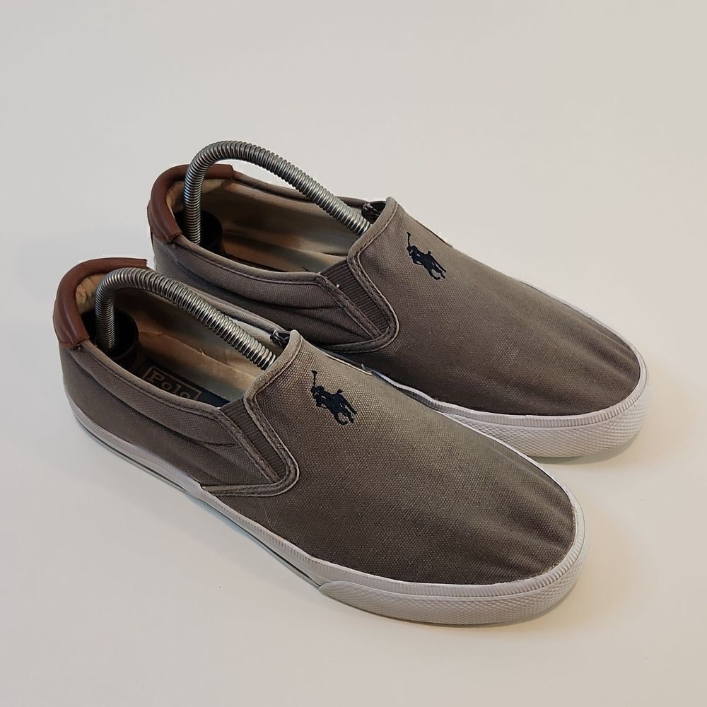 Ralph Lauren Polo Vaughn Slip On Shoes Sneakers Men's Sz 9D Gray/White VERY NICE